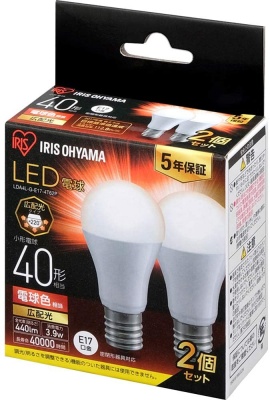 アイリスオーヤマ 小型LED電球 2個セット LDA4L-G-E17-4T62P